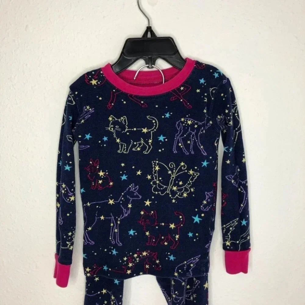 Hatley pajamas 2 piece long johns navy blue constellation night sky size 2 years